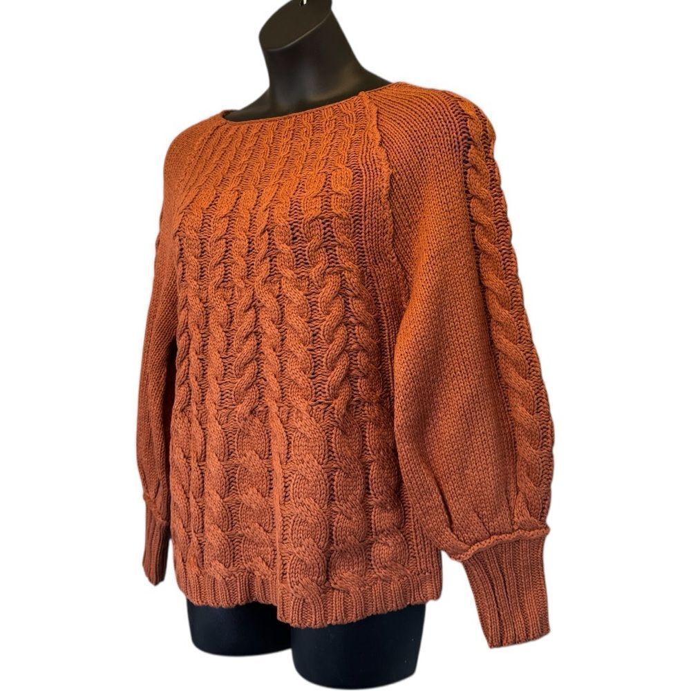 Rust Cable-Knit Round Neck Raglan Sleeve Sweater Large NEW - HYFVE - Picture 11 of 14